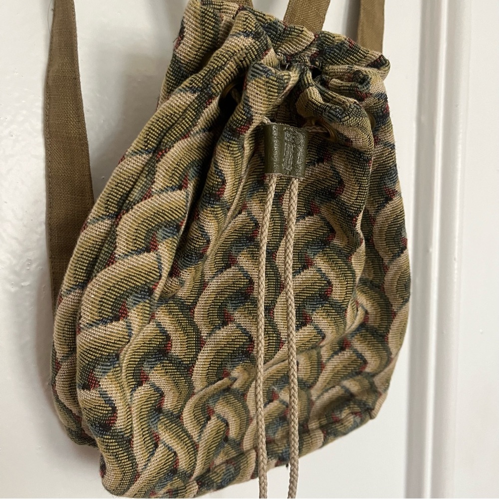 Vintage woven drawstring backpack patterned - image 1